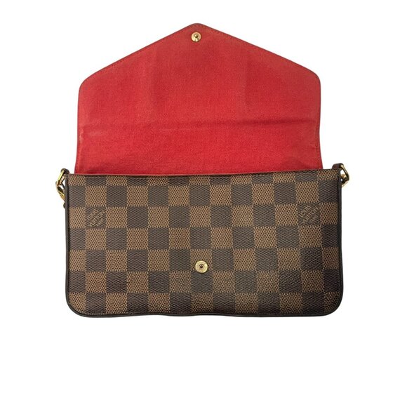 LOUIS VUITTON Damier Ebene Felicie Bag 3 Piece Red Pouchette Shoulder Full Set - Picture 3 of 16